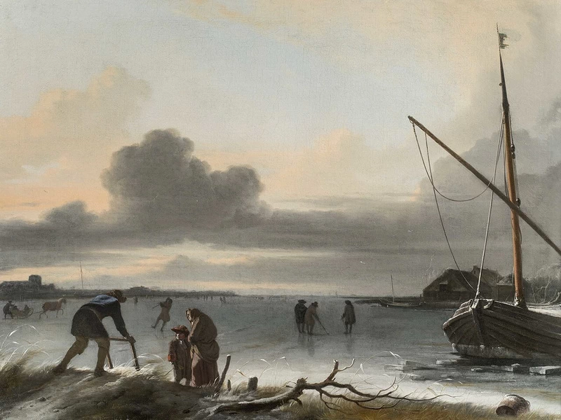 1631-Ludolf Bakhuizen - Paesaggio invernale con slitte, pattinatori e giocatori di golf su un lago ghiacciato